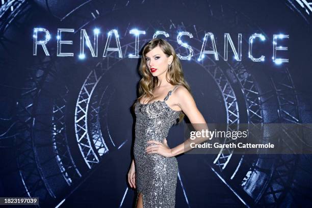 Taylor Swift attends the London premiere of "RENAISSANCE: A Film By Beyoncé" on November 30, 2023 in London, England.