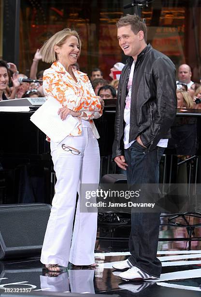 Katie Couric and Michael Buble during Michael Buble Performs at the 2005 NBC's The Today Show Summer Concert Series at NBC Studios Rockefeller Plaza...