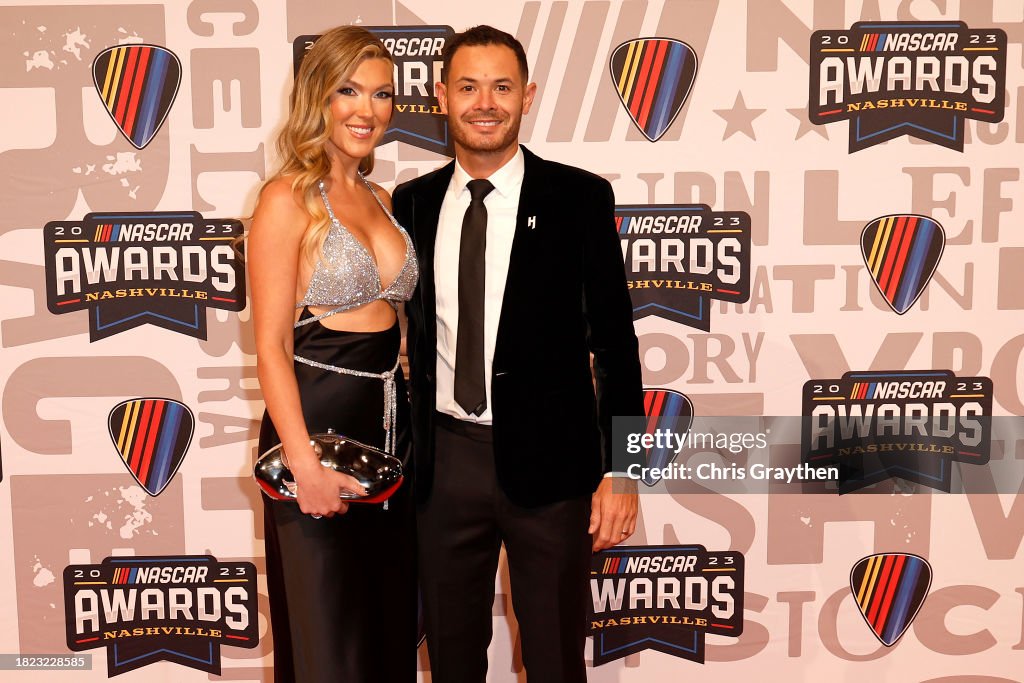 Cup Series driver, Kyle Larson and wife, Katelyn Larson pose for
