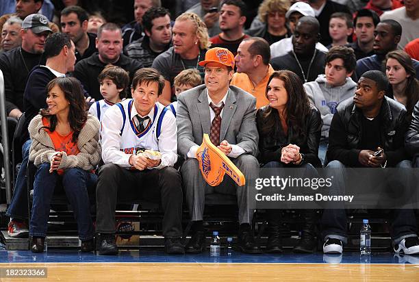 Rosie Perez, Mark Wahlberg, Will Ferrell, Brooke Shields and Tracy Morgan attend the Boston Celtics vs New York Knicks game at Madison Square Garden...