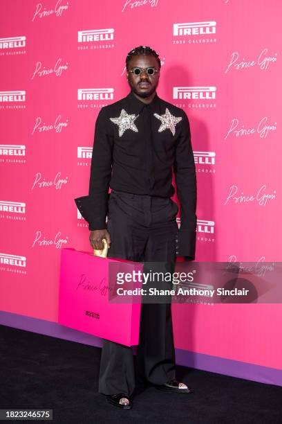 Prince Gyasi arrives at the unveiling of the 2024 Pirelli Calendar by Prince Gyasi at Magazine London on November 30, 2023 in London, England.