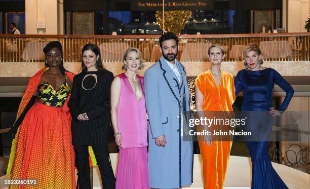 Denée Benton, Louisa Jacobson, Carrie Coon, Morgan Spector, Cynthia Nixon and Christine Baranski attend the "The Gilded Age" cast photo call at The...