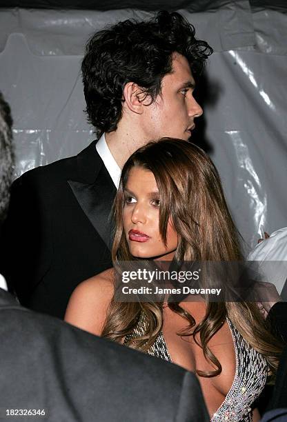 John Mayer and Jessica Simpson during Poiret: King of Fashion Costume Institute Gala at The Metropolitan Museum of Art - Departures at Metropolitan...