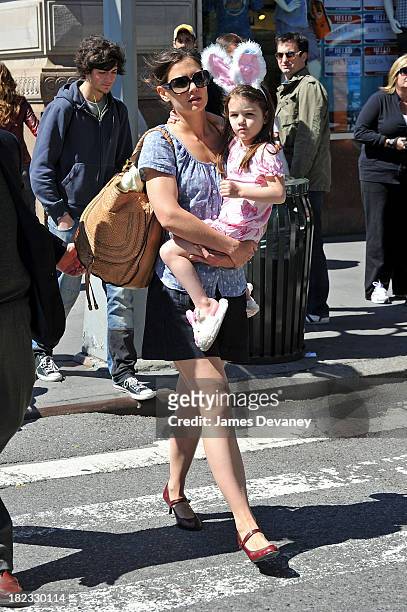Katie Holmes and Suri Cruise seen walking around Union Square on April 10, 2010 in New York City.