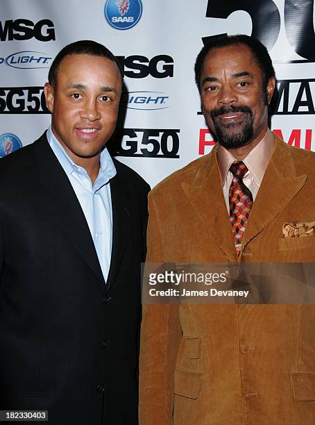 John Starks and Walt Clyde Frazier during The 50 Greatest Moments at Madison Square Garden Screening at IFC in New York City at IFC Center in New...