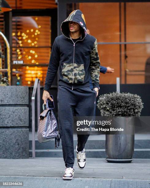 Bryce McGowens of the Charlotte Hornets is seen in Hudson Yards on November 30, 2023 in New York City.