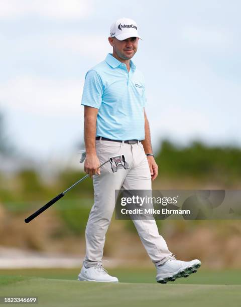 Brian Harman of the United States putts on the 17th hole during the first round of the Hero World Challenge at Albany Golf Course on November 30,...