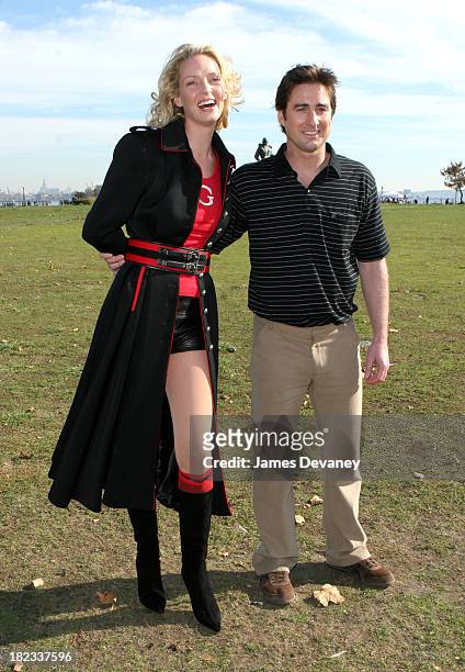 Uma Thurman and Luke Wilson during Uma Thurman and Luke Wilson on Location for Super Ex-Girlfriend - November 4, 2005 at Liberty State Park in Jersey...