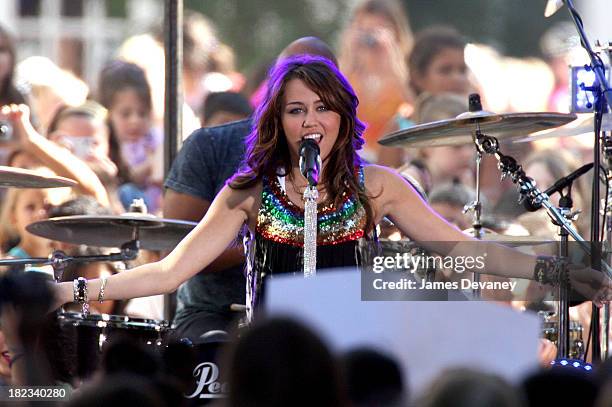 Miley Cyrus performs on NBC's Today at Rockefeller Plaza on July 25, 2008 in New York City.
