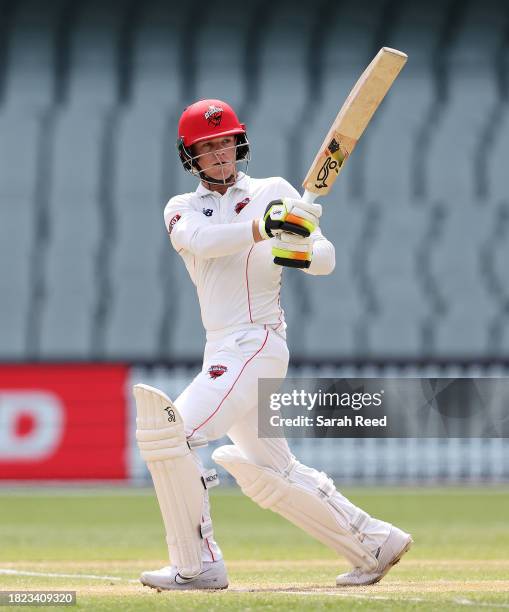 Jake Fraser-McGurk of the Redbacks during the Sheffield Shield match between South Australia and Victoria at Adelaide Oval, on December 01 in...