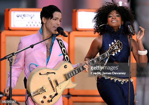 Prince and Tamar during Prince Featuring Tamar Performs on Good Morning America Summer Concert Series - June 16, 2006 at Bryant Park in New York...