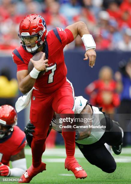 Stroud of the Houston Texans in action against the Jacksonville Jaguars at NRG Stadium on November 26, 2023 in Houston, Texas.