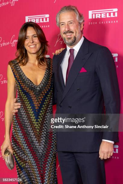 Ilaria Tronchetti Provera and Anselmo Guerrieri Gonzaga arrives at the unveiling of the 2024 Pirelli Calendar by Prince Gyasi at Magazine London on...