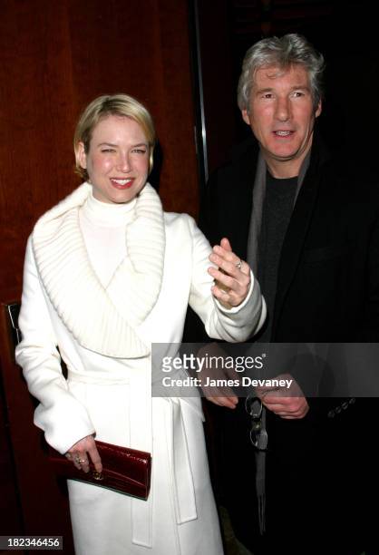 Renee Zellweger wearing Jil Sander & Richard Gere during Anna Wintour and Harvey Weinstein Co-host Screening of Chicago at Tribeca Grand Hotel in New...