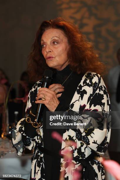 Diane von Fürstenberg attends the BoF VOICES Gala Dinner and Party at Soho Farmhouse on November 30, 2023 in Chipping Norton, England.