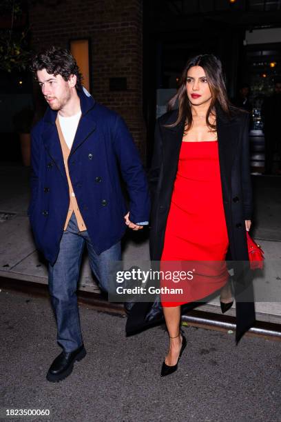 Nick Jonas and Priyanka Chopra are seen in Tribeca on November 30, 2023 in New York City.