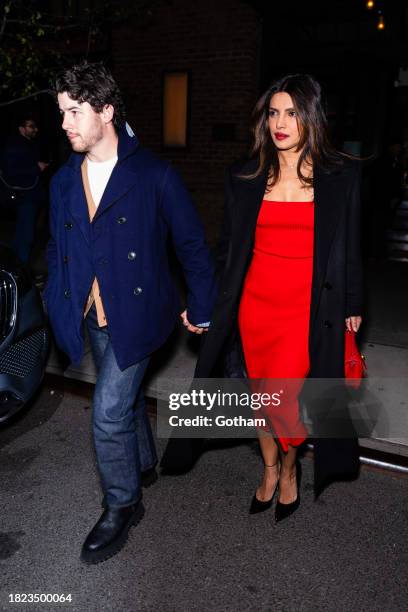 Nick Jonas and Priyanka Chopra are seen in Tribeca on November 30, 2023 in New York City.