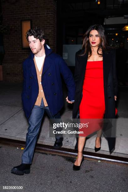 Nick Jonas and Priyanka Chopra are seen in Tribeca on November 30, 2023 in New York City.