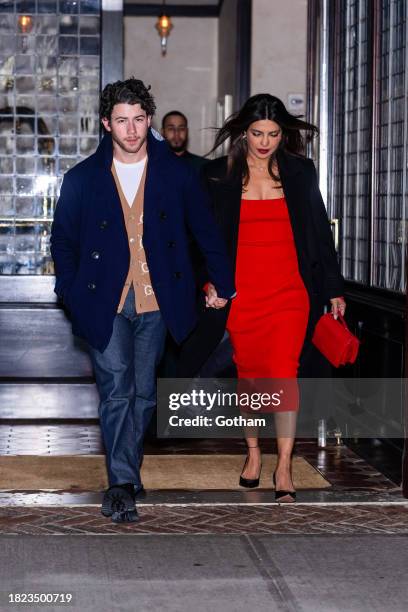 Nick Jonas and Priyanka Chopra are seen in Tribeca on November 30, 2023 in New York City.