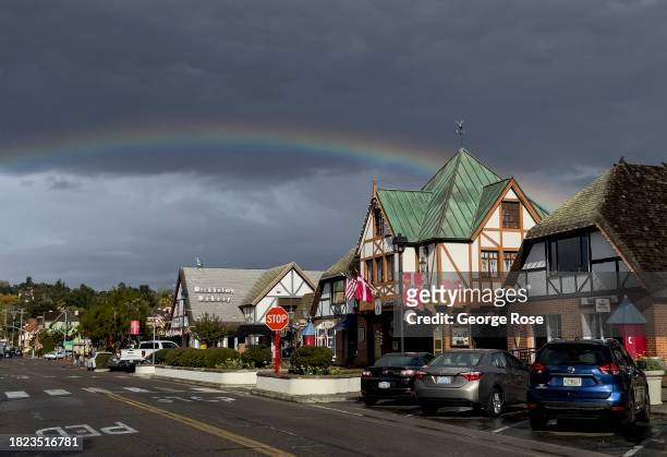Rainbow appears following a brief rain at a Danish tourist town on November 16 in Solvang, California. Forecasters are predicting a strong El Nino...
