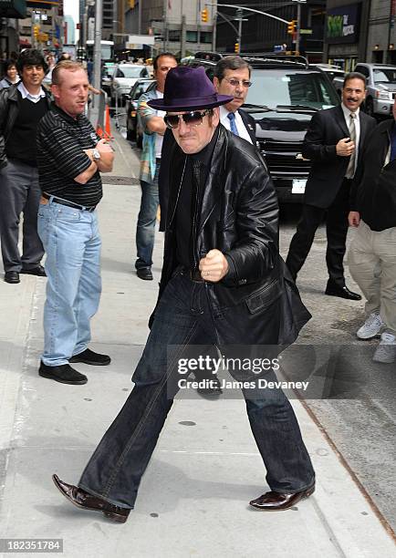 Elvis Costello visits the ''Late Show With David Letterman'' at the Ed Sullivan Theater on June 4, 2009 in New York City.