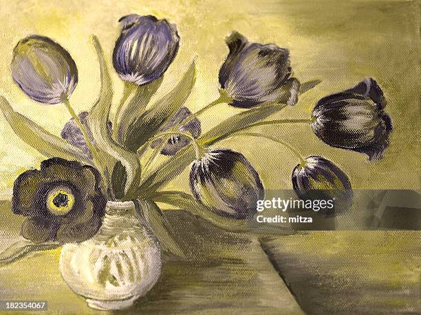 acrylic painted black tulip arrangement - still life stock illustrations
