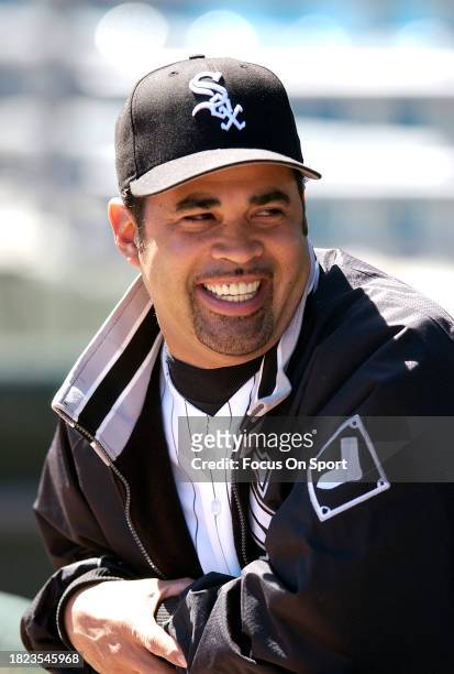 Manager Ozzie Guillen of the Chicago White Sox looks on smiling prior to the start of a Major League Baseball game against the Minnesota Twins on May...