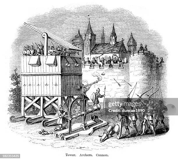 medieval seige - hundred years war stock illustrations