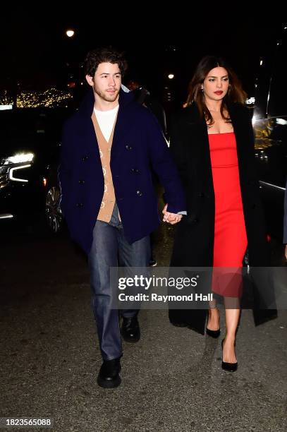 Nick Jonas and Priyanka Chopra are seen in Tribeca on November 30, 2023 in New York City.