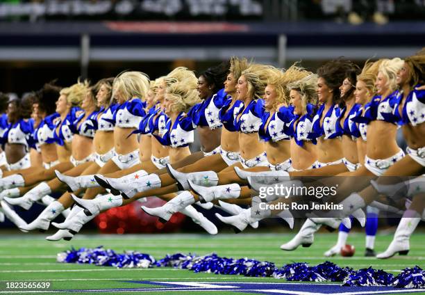 Dallas Cowboys cheerleaders perform prior to the start of the game between the Seattle Seahawks and the Dallas Cowboys at AT&T Stadium on November...