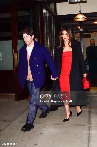 Nick Jonas and Priyanka Chopra are seen in Tribeca on November 30, 2023 in New York City.