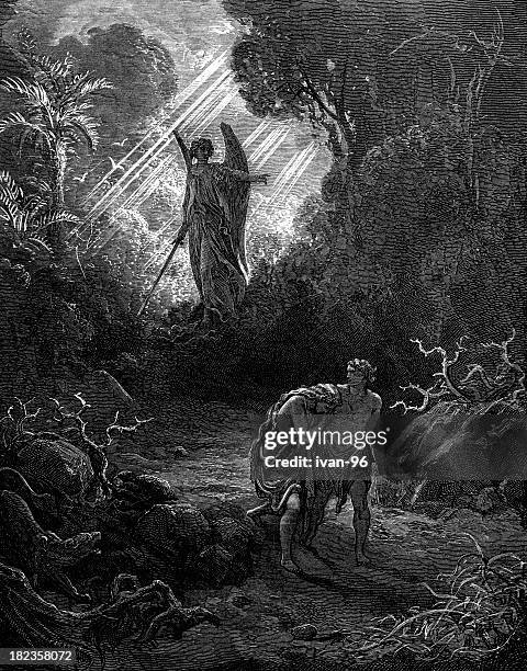 adam and eve - garden of eden old testament stock illustrations