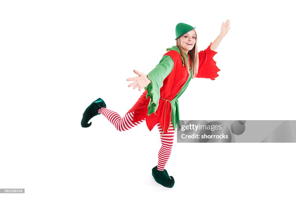 Christmas Elf Dancing on White