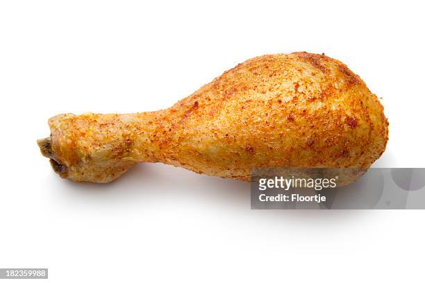 poultry: roast chicken drumstick isolated on white background - chicken leg stock pictures, royalty-free photos & images