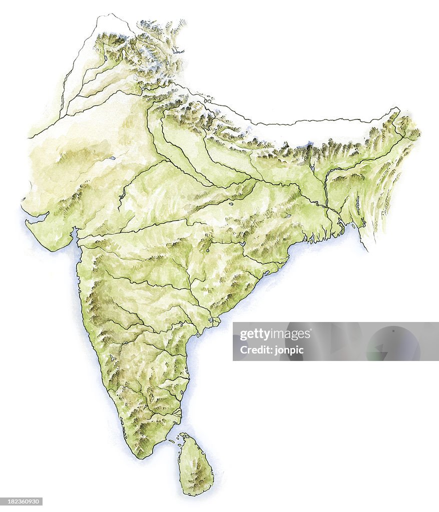 Water colour map of India
