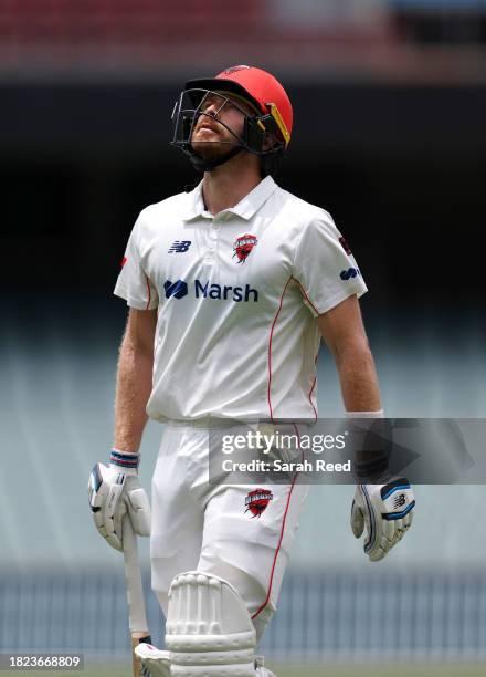 Nathan McAndrew of the Redbacks out for a duck bowled Peter Siddle of the Bushrangers and caught Peter Handscomb of the Bushrangers during the...