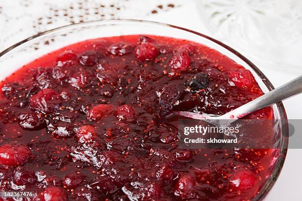 cranberry sauce in crystal bowl - cranberry sauce stock pictures, royalty-free photos & images