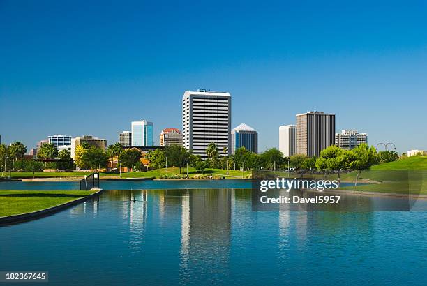 phoenix midtown skyline, park, and lake - phoenix skyline stock pictures, royalty-free photos & images