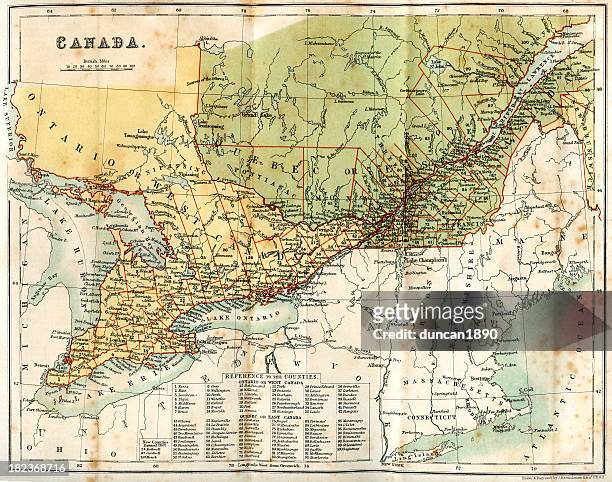 vintage map of canada 1860s - quebec map stock illustrations