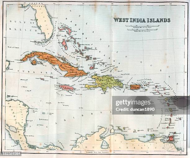illustrations, cliparts, dessins animés et icônes de vintage carte de la west india îles années 1860 - barbados map