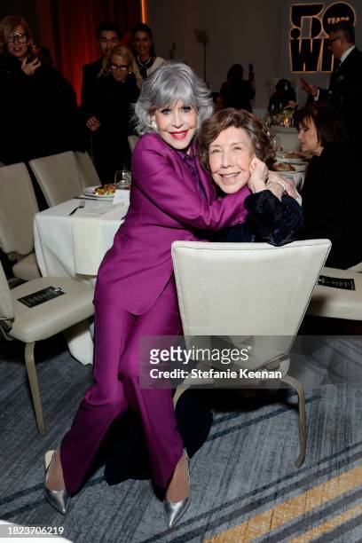 Jane Fonda and Lily Tomlin attend the WIF Honors Celebrating 50 Years Presented by Max Mara with sponsor ShivHans Pictures, Amazon Studios, Netflix...