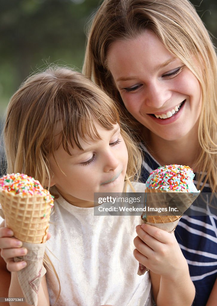Mother and daughter with ice cream