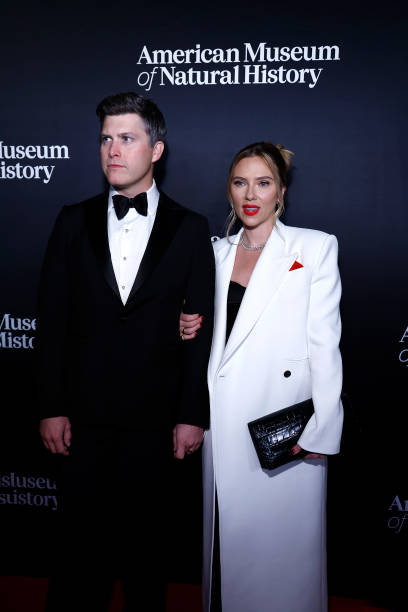 Colin Jost and Scarlett Johansson attend 2023 American Museum Of Natural History Gala at American Museum of Natural History on November 30, 2023 in...