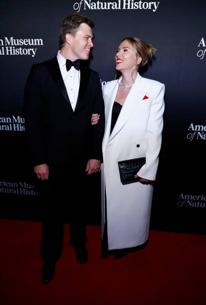 Colin Jost and Scarlett Johansson attend 2023 American Museum Of Natural History Gala at American Museum of Natural History on November 30, 2023 in...