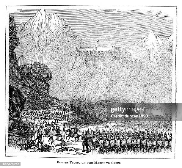 british troops march on kabul - afghanistan war stock illustrations