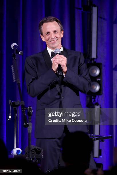 Seth Meyers speaks onstage during the American Museum of Natural History's 2023 Museum Gala at the American Museum of Natural History on November 30,...