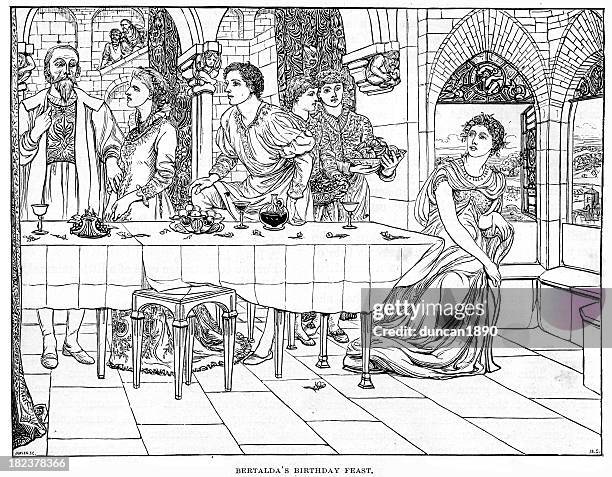 bertalda's birthbay feast - undine harbour stock illustrations
