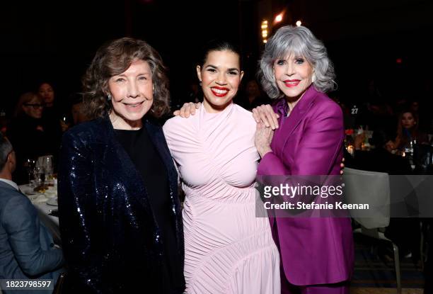Lily Tomlin, America Ferrera and Jane Fonda attend the WIF Honors Celebrating 50 Years Presented by Max Mara with sponsor ShivHans Pictures, Amazon...