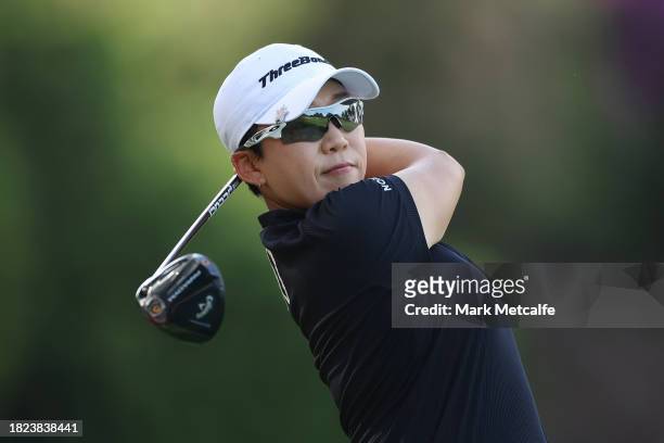 Jiyai Shin of South Korea tees off on the 14th hole during the ISPS HANDA Australian Open at The Australian Golf Course on December 01, 2023 in...