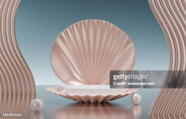 shell shape pedestal product background - perlen stock-fotos und bilder